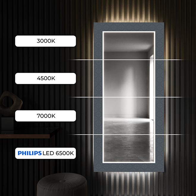 Det er nok at du berører bryteren for å slå raskt og intuitivt på eller av LED belysningen ved ditt dekorative speil!