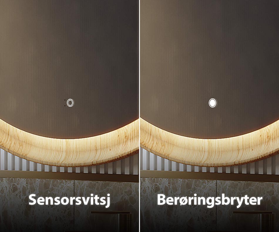 Etter kundens ønske kan våre opplyste speil utstyres med en av de mange lysbryterne