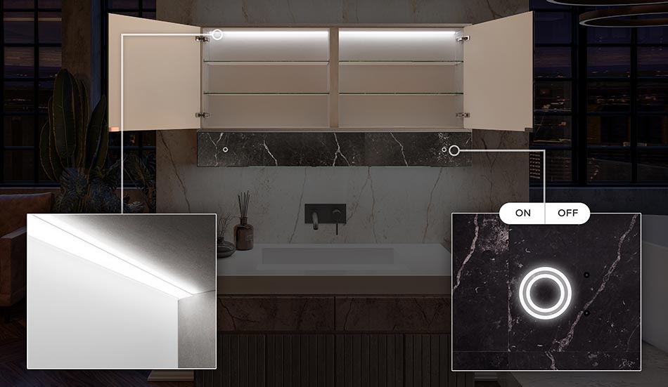 LED-belysningen inne i det lille skapet