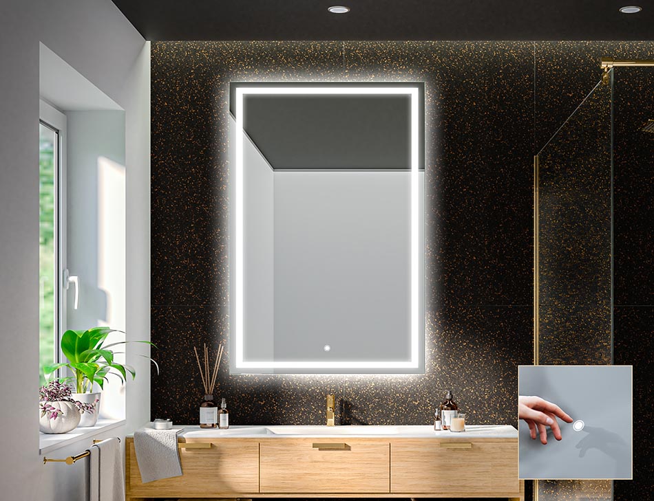 Etter kundens ønske kan våre opplyste speil utstyres med en av de mange lysbryterne