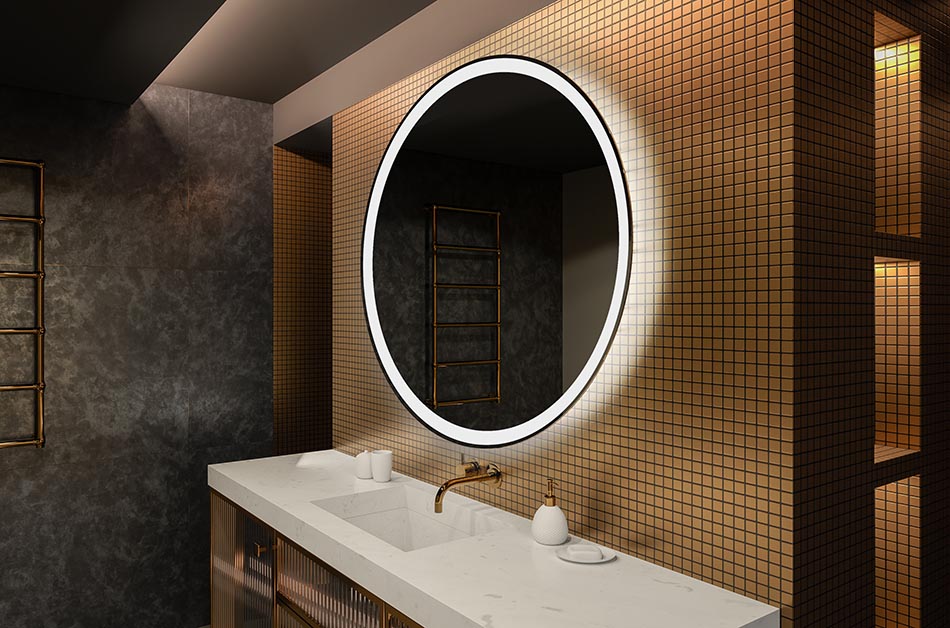 Rundet LED-speil med belysning, perfekt for stemningsfulle interiører | ARTFORMA