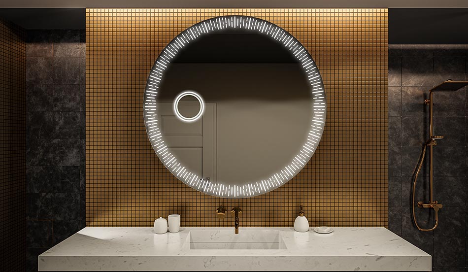 Rundt LED-speil med ambient belysning og bakgrunnsbelysning for baderommet | ARTFORMA