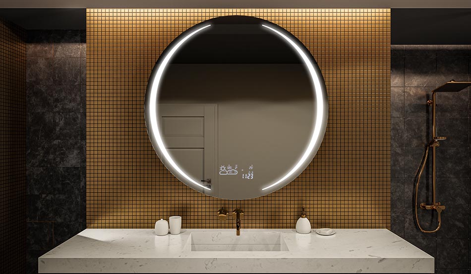 Rundt LED-speil med ambient belysning og bakgrunnsbelysning for baderommet | ARTFORMA