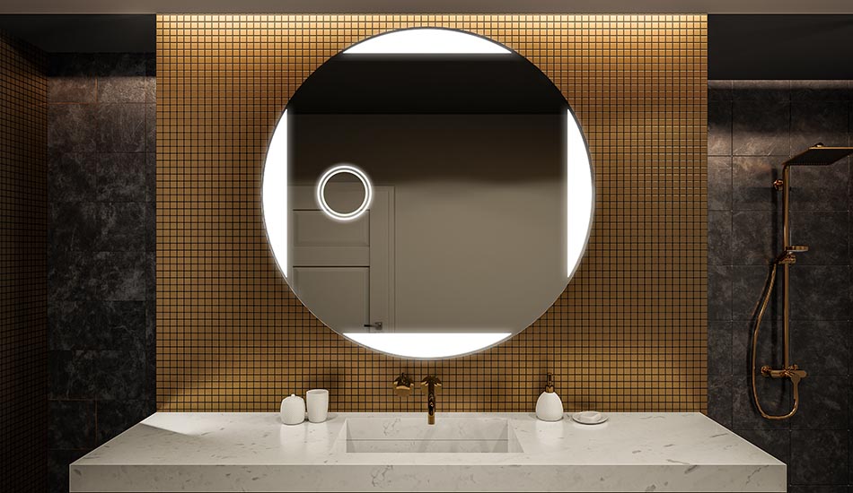 Rundt LED-speil med ambient belysning og bakgrunnsbelysning for baderommet | ARTFORMA