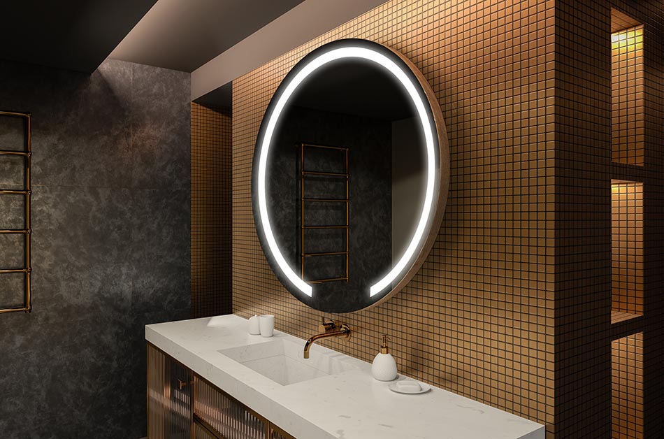 Moderne rundt speil med mykt LED-lys i premium-stil | ARTFORMA