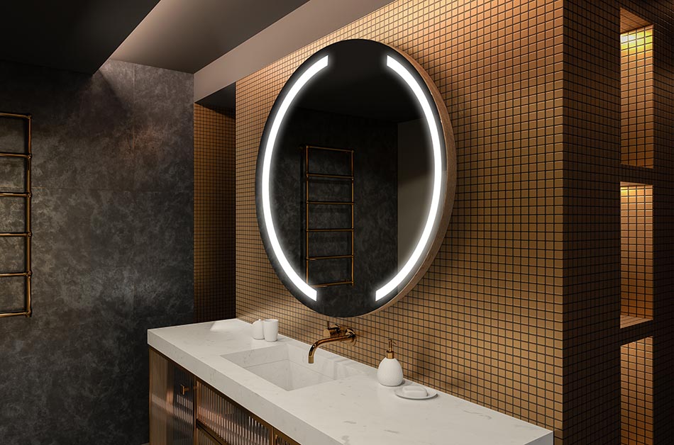 Moderne rundt speil med mykt LED-lys i premium-stil | ARTFORMA