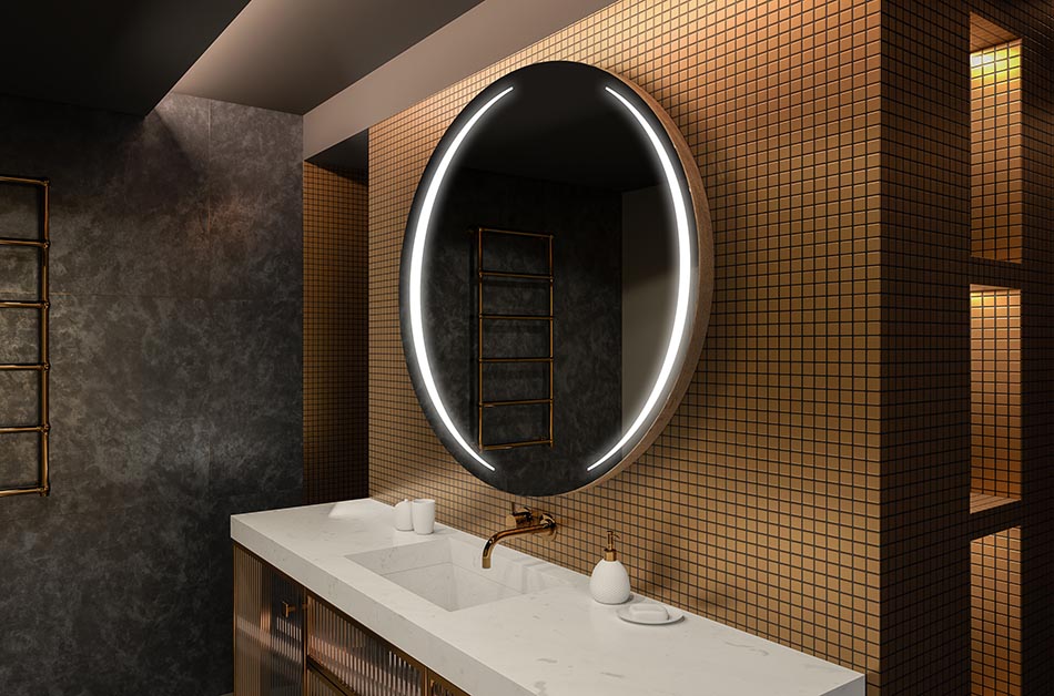 Moderne rundt speil med mykt LED-lys i premium-stil | ARTFORMA
