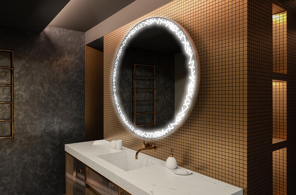 Moderne rundt speil med mykt LED-lys i premium-stil | ARTFORMA