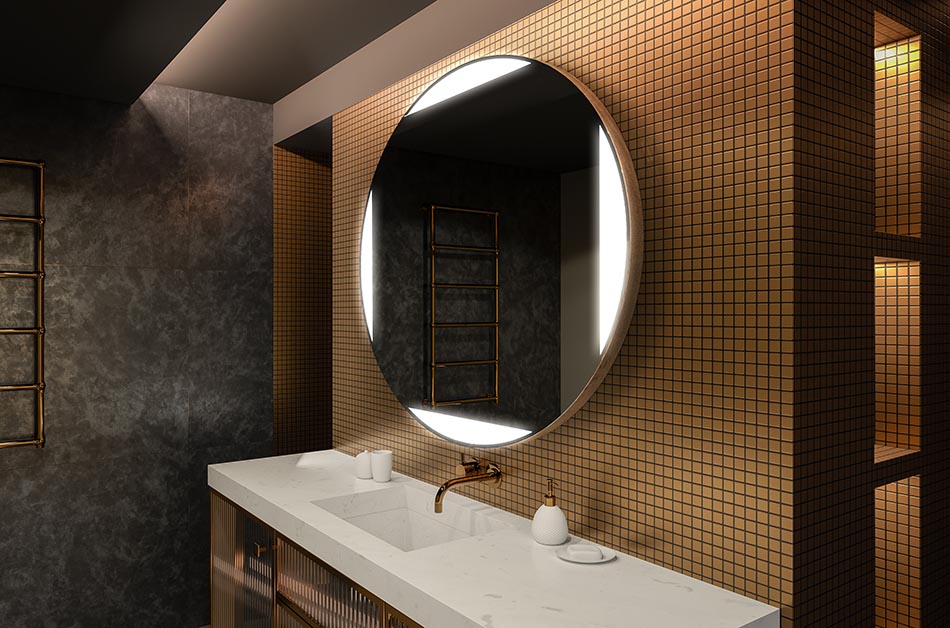 Moderne rundt speil med mykt LED-lys i premium-stil | ARTFORMA