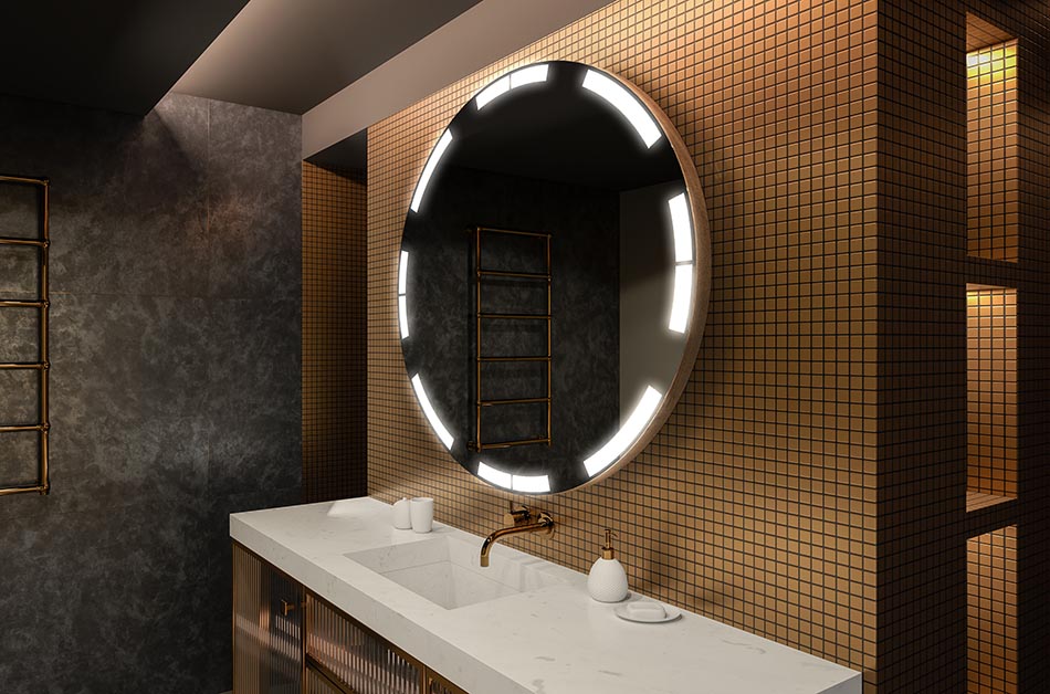 Moderne rundt speil med mykt LED-lys i premium-stil | ARTFORMA