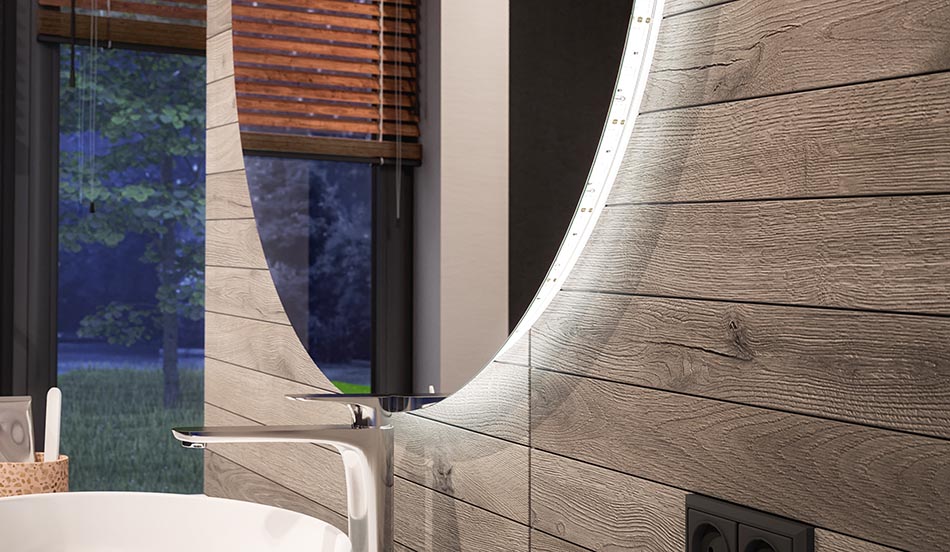 Rundt LED-speil med ambient effekt og elegant diffust lys | ARTFORMA