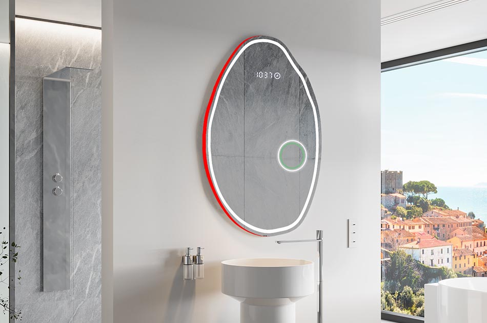 Uregelmessig speil med delikat ambientbelysning for elegante interiører | ARTFORMA