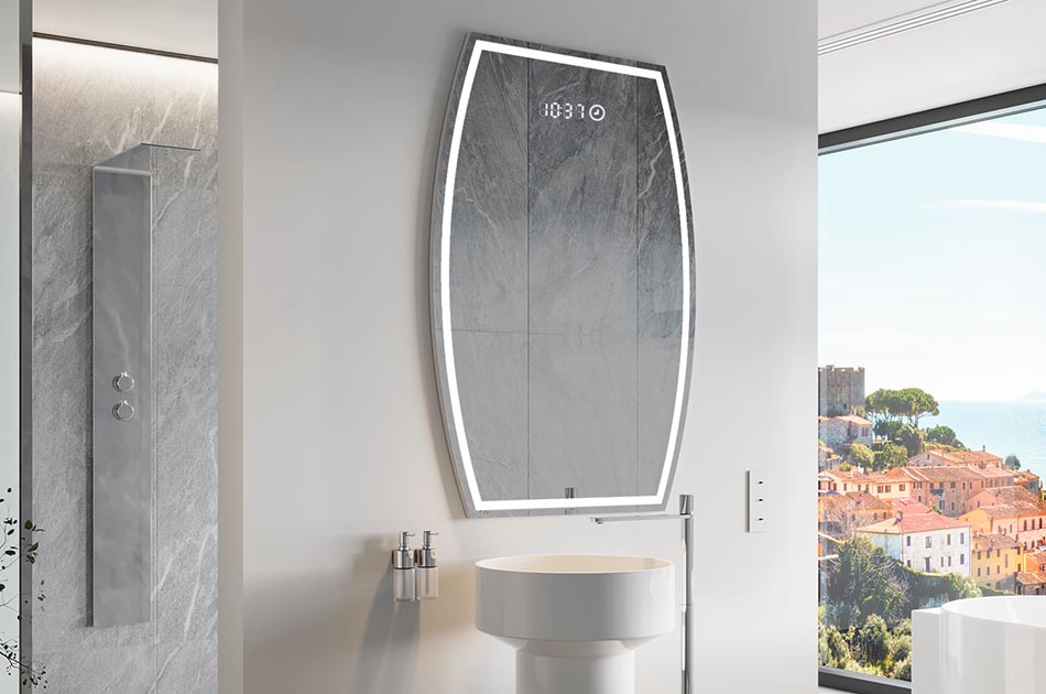 Uregelmessig speil med delikat ambientbelysning for elegante interiører | ARTFORMA