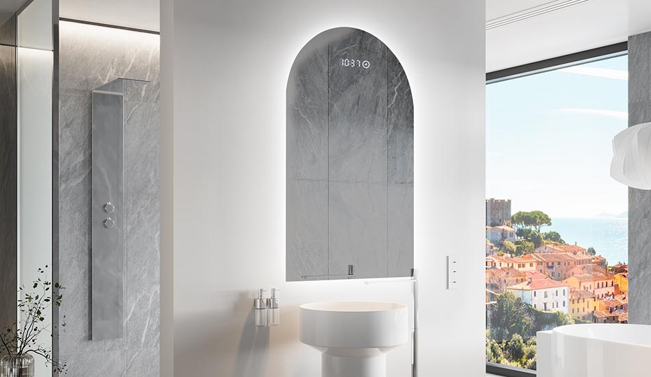 Uregelmessig speil med delikat ambientbelysning for elegante interiører | ARTFORMA