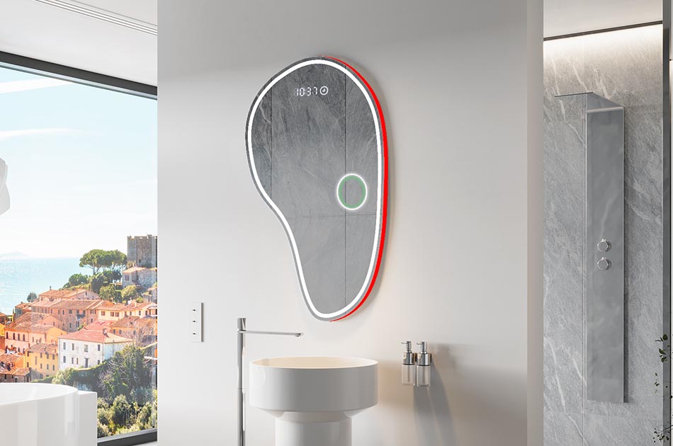 Uregelmessig speil med delikat ambientbelysning for elegante interiører | ARTFORMA