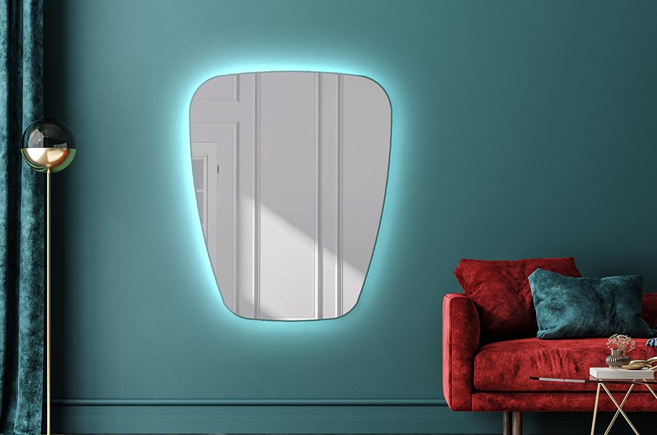 Uregelmessig speil med delikat ambientbelysning for elegante interiører | ARTFORMA