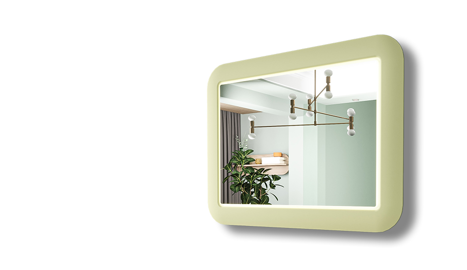 Speil med ramme i solid eiketre med LED-lys