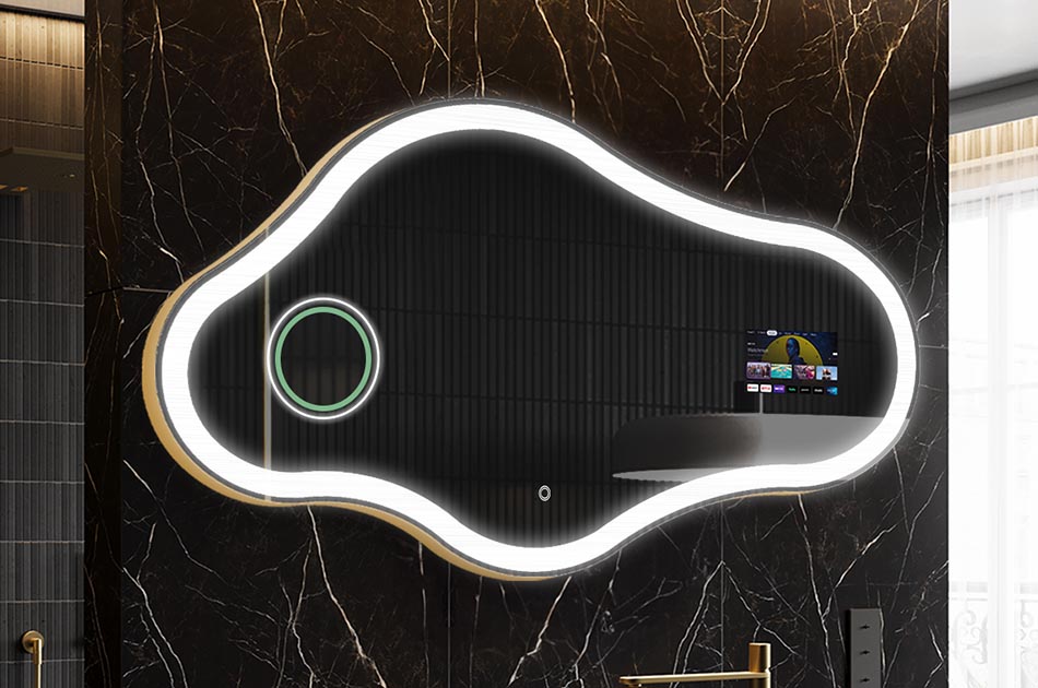 Uregelmessig LED-speil med værmelding og berøringspanel | ARTFORMA