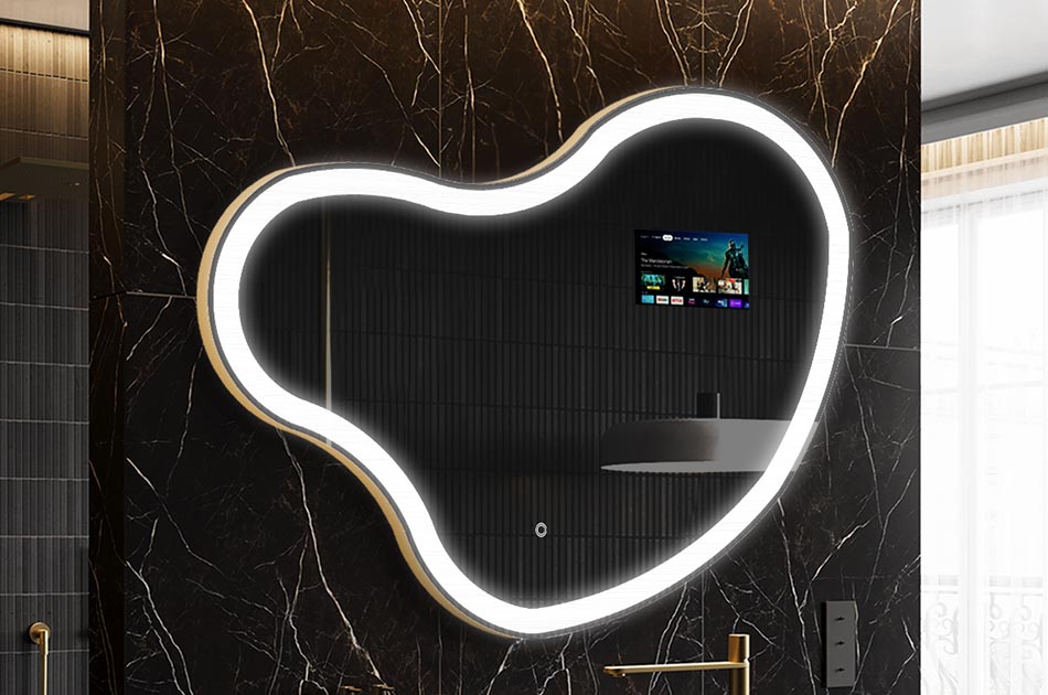 Uregelmessig LED-speil med værmelding og berøringspanel | ARTFORMA