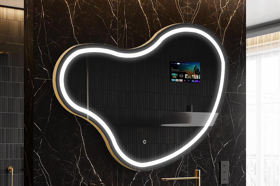 Uregelmessig LED-speil med værmelding og berøringspanel | ARTFORMA