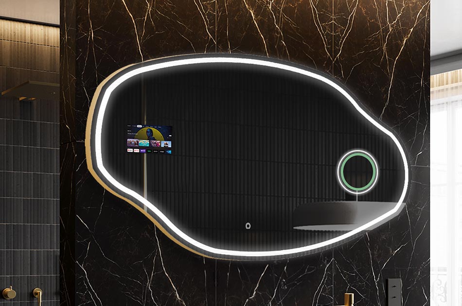 Uregelmessig LED-speil med værmelding og berøringspanel | ARTFORMA