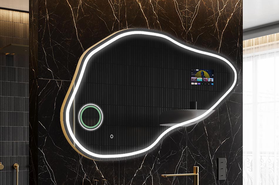 Uregelmessig LED-speil med værmelding og berøringspanel | ARTFORMA