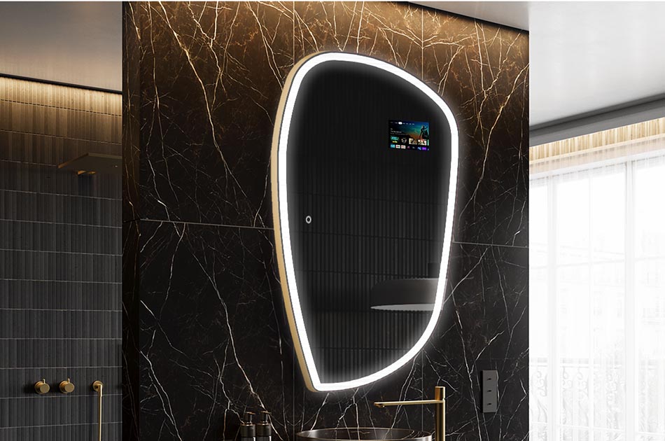 Uregelmessig LED-speil med værmelding og berøringspanel | ARTFORMA