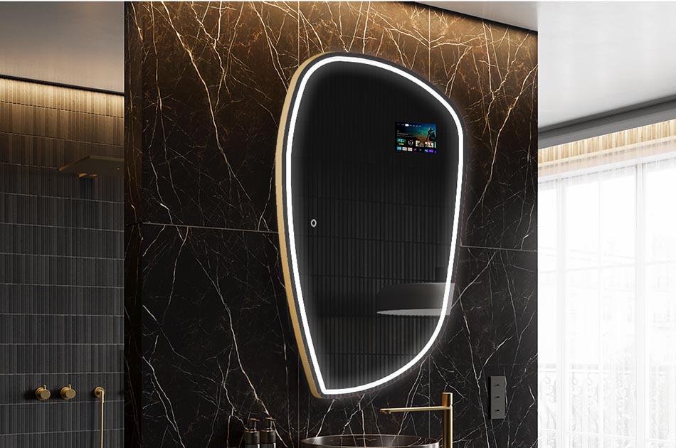 Uregelmessig LED-speil med værmelding og berøringspanel | ARTFORMA