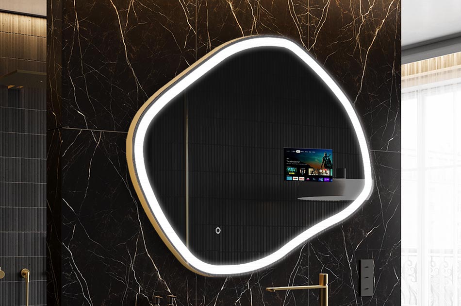 Uregelmessig LED-speil med værmelding og berøringspanel | ARTFORMA
