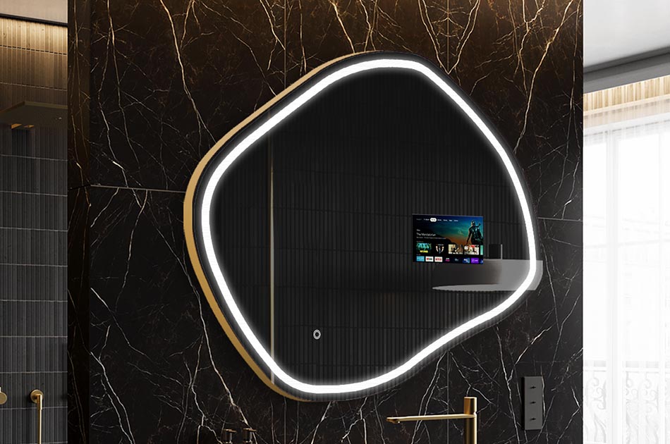 Uregelmessig LED-speil med værmelding og berøringspanel | ARTFORMA