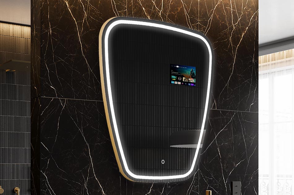 Uregelmessig LED-speil med værmelding og berøringspanel | ARTFORMA