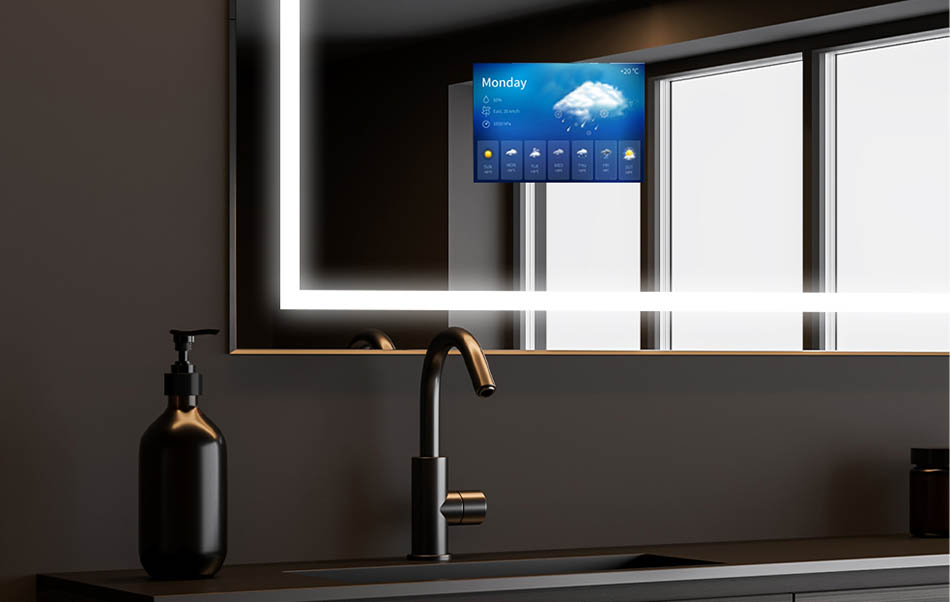 Baderomsspeilene våre er tilrettelagt for installering av AccuWeather-appen som viser aktuelle værmeldinger. Applikasjonen er den beste informasjonskilden som brukes av 1,5 milliarder personer hver dag. Hvis du nettopp har sjekket at dagen ikke vil være optimal for en lang tur... slapp av i et varmt bad mens du ser på favorittserien din. Varmt vann, stemningsfullt LED-lys og en film i høy kvalitet er garanti på en bra deg!
