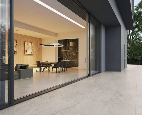 Glasert steingods til gulv, 120 x 280 cm, grå stein, matt, A4H1129 Agathos Grey