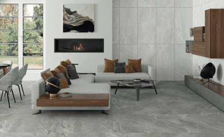 Glasert keramisk flis til gulv, 60 x 120 cm, lys grå, matt, rektifisert, A4H125, Materia Pearl