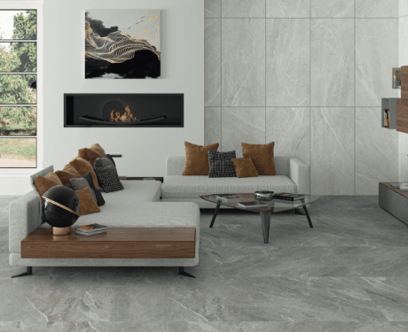 Glasert keramisk flis til gulv, 60 x 120 cm, lys grå, matt, rektifisert, A4H125, Materia Pearl