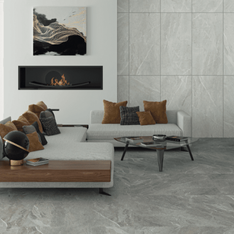 Glasert keramisk flis til gulv, 60 x 120 cm, lys grå, matt, rektifisert, A4H125, Materia Pearl #1
