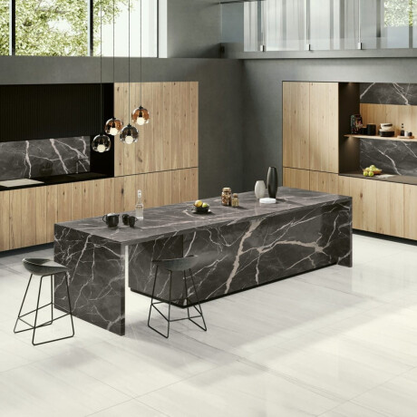 Storformatig porselensflis til gulv, 120×280 cm, matt grå med delikate årer, rektifisert, A4H186 Dolomite #5