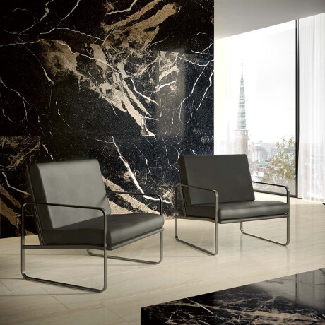 Storformatig porselenflis, 120 x 280 cm, svart, blank, med gyldne årer, rektifisert, A4H195 Pierre Black #4