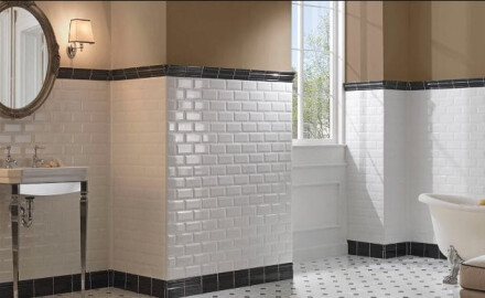 Faset keramisk flis til vegg, 10x20, hvit, blank, faset A4H22 Blanco Brillo