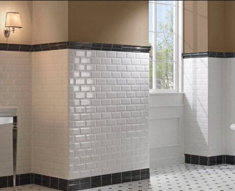 Faset keramisk flis til vegg, 10x20, hvit, blank, faset A4H22 Blanco Brillo
