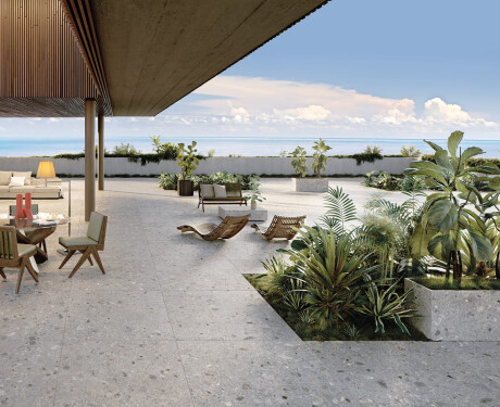 Glasert gulvflis 120 x 280 cm, grå, matt, rektifisert terrazzo, A4H416 Ceppo Di Gre Multi
