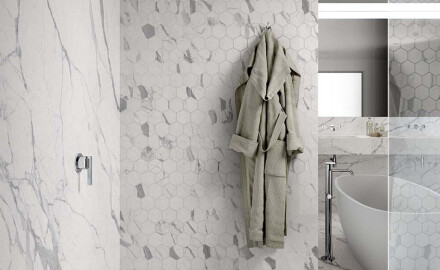 Glasert gulvflis 120x280 cm, matt, med grå årer, rektifisert A4H452 Statuario Superiore