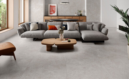 Gres til gulv, 100x100, travertin, tverrskåret, matt, grå A4H497 Chrono Grey