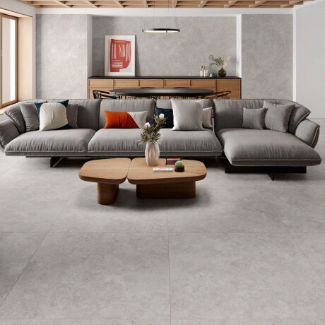 Gres til gulv, 100x100, travertin, tverrskåret, matt, grå A4H497 Chrono Grey #1