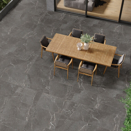 Steinfliser med årer til gulv, 100x100, matt, mørk grå A4H507 Volterra Stone #2