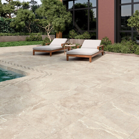 Steinfliser med årer til gulv, 100x100, matt, gråbeige taupe A4H508 Volterra Bone #2