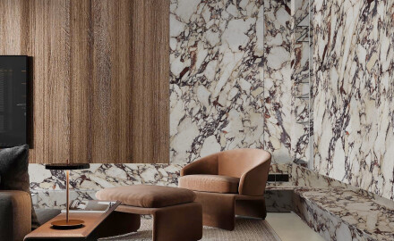 Porcelanfliser 120x120, marmor med lilla årer, blank overflate A4H841 Calakatta Wiola