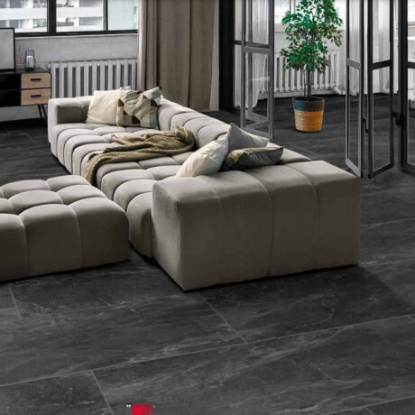 Glasert steingods til gulv, 60 x 120 cm, matt svart, rektifisert, A4H85 Iroc Black #18