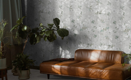 Veggfliser 60x120 cm, grå med blomstermønster, matt A4H923 Lirio
