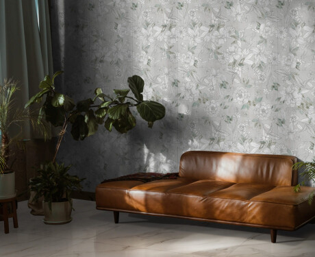 Veggfliser 60x120 cm, grå med blomstermønster, matt A4H923 Lirio
